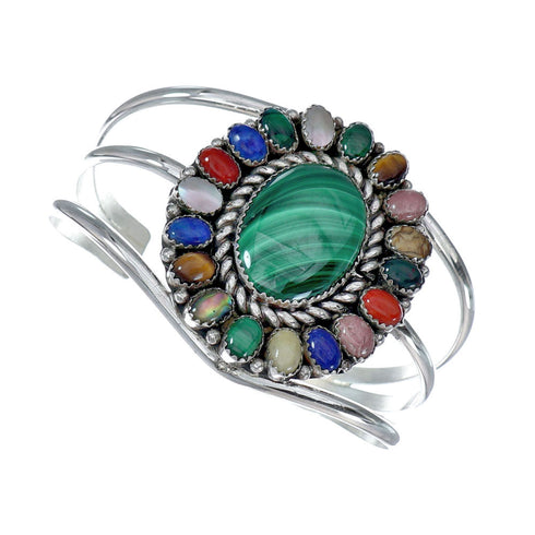 Navajo Native American Sterling Silver Malachite Treasure Cuff Bracelet NX11778